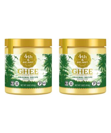 4th & Heart Original Ghee Original Grass Fed Ghee Butter by , (2 x 16oz Jars), Keto, Pasture Raised, Non-GMO, Lactose and Casein Free, Certified Paleo, 32 Ounce (Pack of 2)