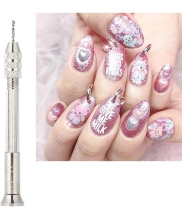 Nail Dangle Charms with Nail Piercing Tool Hand Drill Nail Jewelry Rings Nail Charms Pierced Nail Supplies for Tips Acrylic Gels Decorations - Buy Online on GoSupps.com