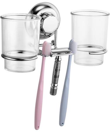Maxhold Suction Screw Toothbrush Cup Holder | 2 Tooth Plaster Cups | Rust-Free Stainless Steel | No Drill Kitchen & Bathroom Storage - Buy Online on GoSupps.com