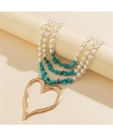 Oralgo Heart-Shaped Collarbone Necklace | Retro Pearl Choker for Women | Adjustable Turquoise Fashion Accessories - Buy Online on GoSupps.com