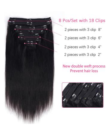 Mihugass Remy Clip in Hair Extensions 14 Brazilian Silky Straight 8pcs/120g Set - Natural Black for Black Women - Buy Online on GoSupps.com
