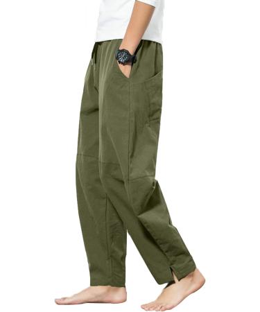 YAOBAOLE Men's Army Green Cotton Linen Harem Pants with Pockets - Casual Comfort for International Shipping - Buy Online on GoSupps.com