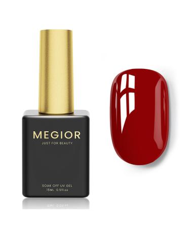 MEGIOR Red Gel Nail Polish 15ml Gel Polish 1PCS Soak Off UV LED Nail Gel Polish for Nail Art Manicure Salon DIY Home for Women Girls Nails