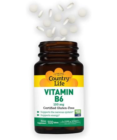 Country Life Vitamin B6 100mg - 100 Tablets | Supports Energy & Mood - Buy Online on GoSupps.com