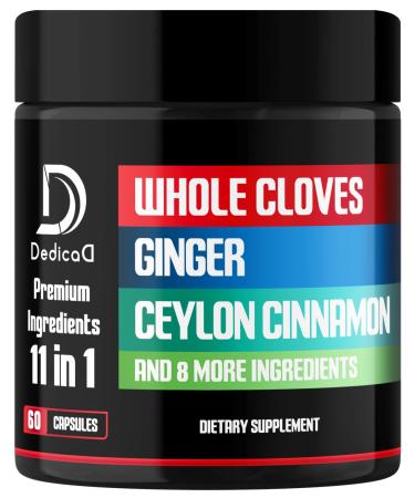 DEDICAD 11in1 Cloves Supplement with Ginger, Ceylon Cinnamon and 8 Other More - Digestive, Immune System, Mood Support - 60 Capsules - 30 Days Supply