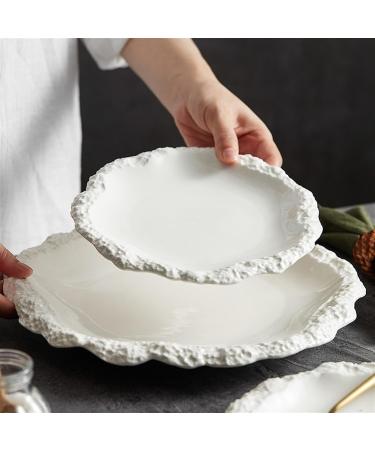 Serving Plates Rock Pattern Skirt Plate Fruit Plate Snack Plate Vegetable Plate Household White Ceramic Flat Plate Shallow Plate Hotel Kitchen Tableware for Appetizer Dinner and Desserts (Size : 1 - Buy Online on GoSupps.com
