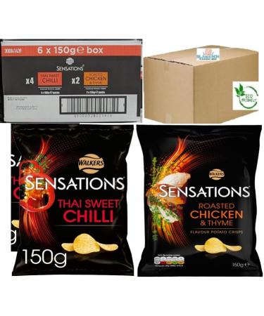 Walkers Sensations Thai Sweet Chilli Crisps 4 Bags & Sensations Roast Chicken & Thyme Thick Cut Premium Potato Crisps 2 Bags Sharing Bag 150g Boxed Slamtech - Buy Online on GoSupps.com