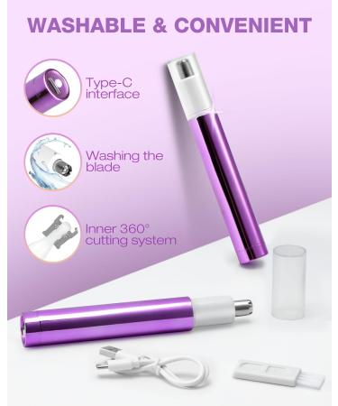 AREYZIN Ear and Nose Hair Trimmer for Women | Painless Facial Hair Grooming | USB-Type C Charging | Violet Color - Buy Online on GoSupps.com