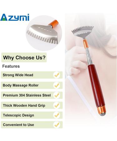 Telescopic Azymi Back Scratch - Portable Wooden & Steel Massage Roller for Scalp Face & Foot Relief - Ideal for Men & Women - Buy Online on GoSupps.com