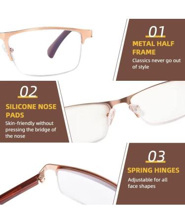 FONHCOO Half-Rim Reading Glasses for Men & Women - Stylish Blue Light Filter Eyewear for Seniors - 2.0x Visual Aid in Gold - Buy Online on GoSupps.com