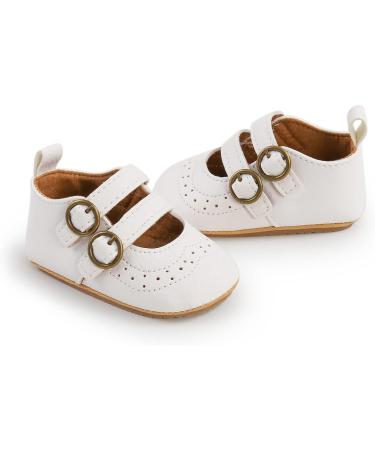 Baby Girls Mary Jane First Walking Shoes | Anti-Slip PU Leather | Infant Shoes 0-6 Months | White - Buy Online on GoSupps.com