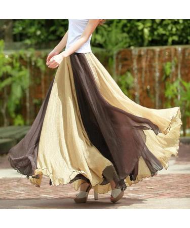 Sanahy Women's Chiffon Retro Maxi Skirt - Gradient Beach Full/Ankle Length, Elastic Pleated One Size Coffee - Buy Online on GoSupps.com