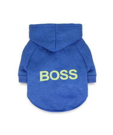 LtuzPet Dog Hoodie with Boss Print Soft Fleece Warm Dog Jacket Blue X-Large