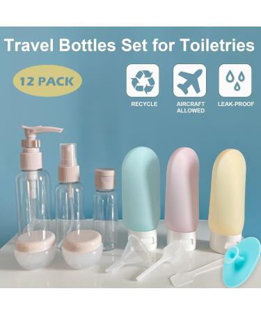 TSA Approved Travel Bottles Set - 12 Pack Leak Proof Squeezable Containers for Toiletries - For Women and Men - Perfect for Shampoo, Lotion, Body Wash - Silicone Spray Bottles and Jars Included - Buy Online on GoSupps.com