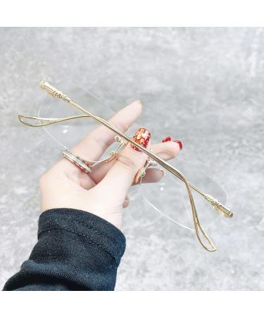 Dibako Reading glasses with anti Blue light Gold Metal Frameless reading glasses Unisex fashionable vintage Reading devices synthetic resin lenses (color: gold size: +1.50) +1.50 Gold