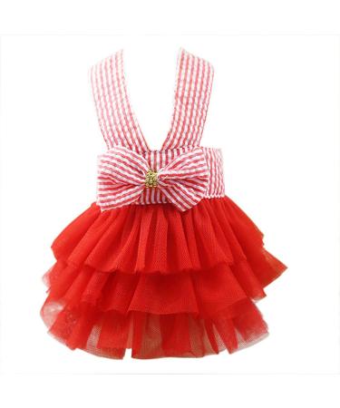 Tonsee Accessoire Dog Tutu Dress Clothing with Bowknot Bladder skirt striped lace dress dog dress princess clothes for dog small dog cladding sets xxl red