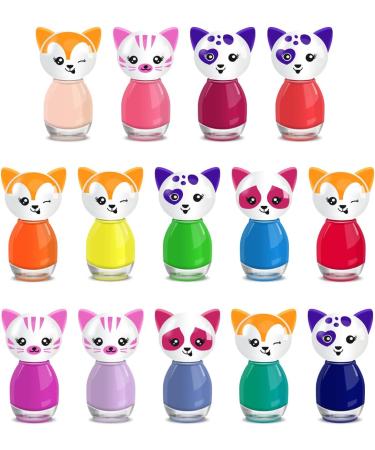 Cat Shaped Water-Based Nail Polish Set beauty4britain 14 Colours Quick Dry Peel Off Cat Nail Stickers Included Display Gift Box - Buy Online on GoSupps.com