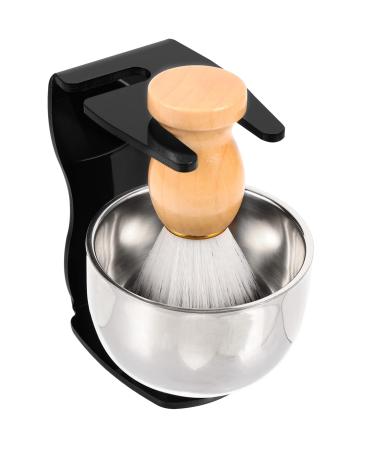 Iwowhero 1 set of shaving brushes with holders of shaving soak -soap cream bowl bear drainage brush shaving bowl and brush hair razing brush maker Bart care agent Restless foam Rustproof steel man wood