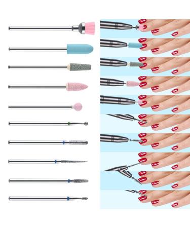 URAQT 10pcs Electric Nail Drill Bits Set - Professional Cuticle Polishing Bits for Acrylic Gel Nails - Manicure Pedicure Drill Tool - Buy Online on GoSupps.com