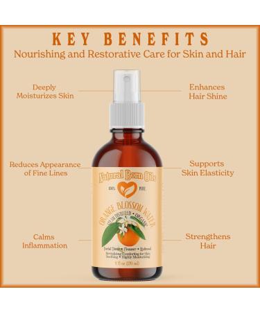 Natural Born Oils 16oz Orange Blossom Water Hydrosol 100% Pure and Natural Organic Steam-distilled Facial Toner Cleanser with Sprayer - Buy Online on GoSupps.com