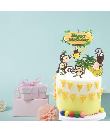 Jungle Safari Cake Decorations Monkey Theme Happy Birthday Cake Topper Animal Cupcake Toppers Picks for Animals Theme Baby Showers Birthday Party Supplies - Buy Online on GoSupps.com