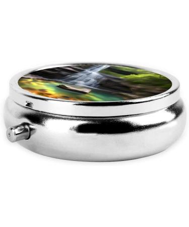 Waterfall Views Round Pill Box - 3 Compartment Organizer for Travel | Portable Pill Box for Purse & Pocket - Buy Online on GoSupps.com