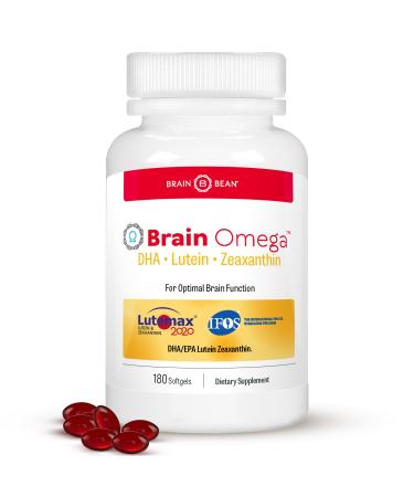 Brain Omega with Lutein and Zeaxanthin Omega 3 Supplement for Brain Heart & Eye Health 460 mg DHA 90 mg EPA Lutein and Zeaxanthin Supplements 180 Softgels (90 Servings)
