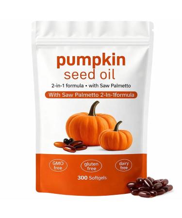 Pumpkin Seed Oil Capsules 2 in 1 Pumpkin Seed Oil with Saw Palmetto for Hair 3000mg Pure & Natural Supplement Supports Hair Heart Skin Supplement Non-GMO Gluten Free 300 Softgels (1)
