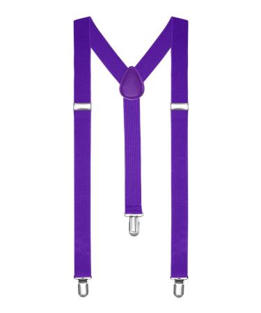 Boolavard Suspenders Men Women Trouser Straps Y Shape Style Clips Slim Neon Colorful 25. Purple