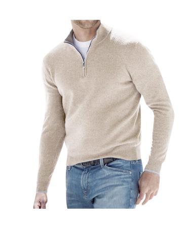 Ganfancp Men's Sweater Tops Winter Quarter Zipper Cozy Knitted Woolen Sweatshirts Casual Solid Stand Neck Fleece Pullover Khaki Merry Christmas 68 Medium