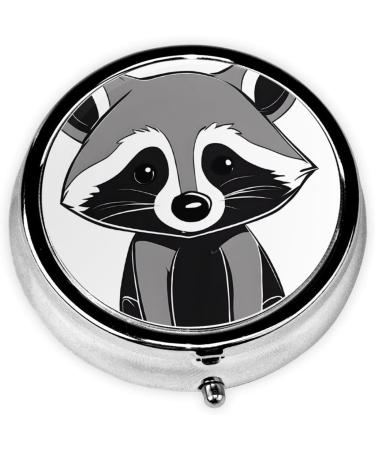 Cartoon Cute Raccoon Mini Round Pill Box - 3 Compartment Portable Pill Organizer for Travel Home & Office - Buy Online on GoSupps.com
