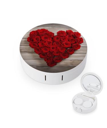 Contact Lens Case Red Heart-Shaped Roses Print Plastic Contact Lens Case contact Lens Care Box ontact Lens Travel Box