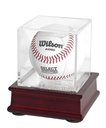 DisplayGifts Baseball Display Case Wooden Stand Lacrosse Ball Holder- Pro Graded UV Protection Cube for a Home Run or Autographed Ball - Cherry Finish Stand