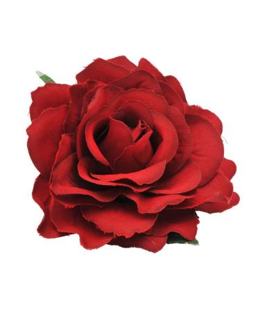 2 in 1 Artificial Big Rose Flower Hairpin Hair Clips Flower Brooch for Women Party (Dull Red) Dark Red