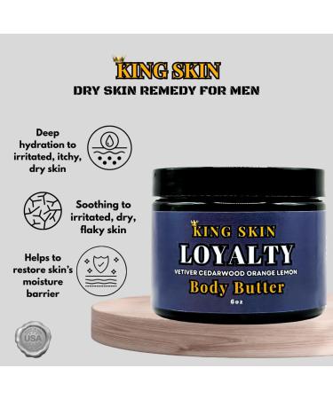KING SKIN Loyalty Body Butter I Infused with Fine Fresh Fragrance with notes of Vetiver & Cedarwood I Packed with Shea Butter & Avocado I Long Lasting Deep Hydration for Men I 6 oz - Buy Online on GoSupps.com