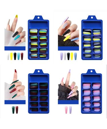Ganmfoyc 400 pieces coffin fake nails extra long matt fake nails long artificial nail tips ballerina ABS full coverage nails for women (several colors)