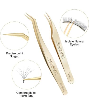 Buy Nagaraku Professional Precision Tweezers for Eyelash Extensions - Gold Straight & Curved - Lightweight Stainless Steel - Easy Fan - N-02-2 & N-03-2 | International Shipping - Buy Online on GoSupps.com