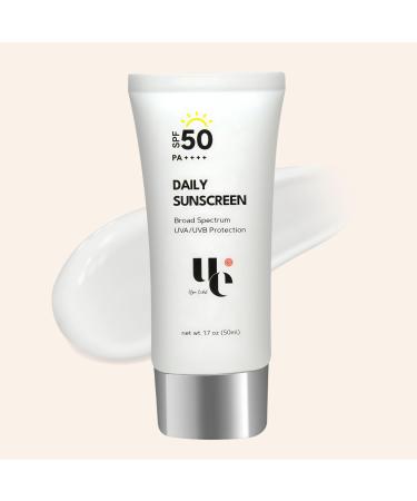 UV Clear SPF 50 Sunscreen with Zinc Oxide UVA and UVB Protection Broad Spectrum Non-Greasy No White- Cast Soothing Water Resistant TSA Friendly 1.7 oz