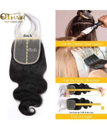 QTHAIR 12A Brazilian Body Wave Lace Closure (14inch) 4x4 Free Part Swiss Lace Closure Natural Black Brazilian Virgin Human Hair Top Swiss Lace Closure - Buy Online on GoSupps.com