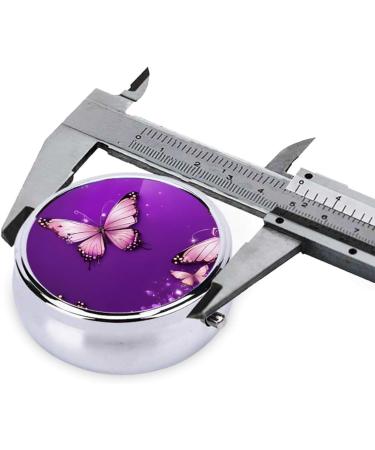 Purple Butterflies Mini Round Pill Box | 3-Compartment Travel Pill Organizer | Portable Medicine Case for Home & Office - Buy Online on GoSupps.com