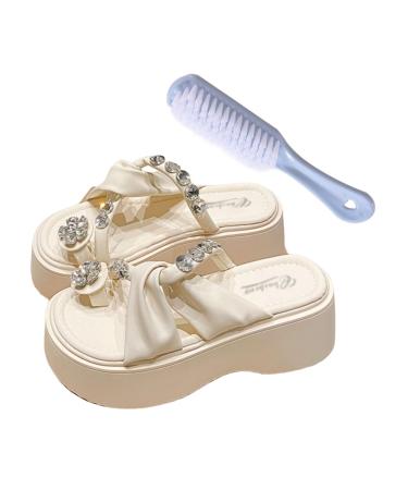 Women Bunion Corrector Women's Clip Toe Ring Rhinestone PU Breathable Platform Bunion Sandals Orthotic Comfortable Split-Toe for Plantar Fasciitis Feet Heel Correction 7 Beige