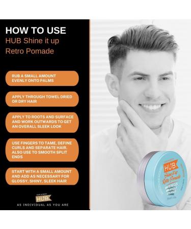 HUB Shine it up Retro Pomade Styling Product - 100g / 100ml x 1. Strong Medium Hold and Shiny Finish. Hair Wax for Men and Women. Professional Luxury and Salon Quality Formulation (putty clay or wax grade product) - Buy Online on GoSupps.com