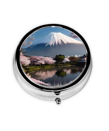 Mt. Fuji in Early Springround Pill Box 3 Compartments Round Pill Box Organizer for Purse Or Pocket Portable Travel Pill Box
