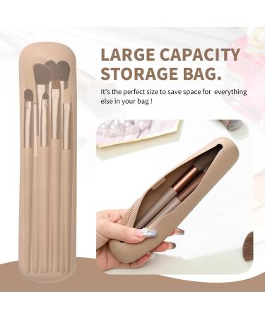 Travel Makeup Brush Holder Silicone Upgrade Anti-Fall Out Magnetic Closure Make up Bag Portable Cosmetic Pouch Soft Sleek Makeup Organize Tools for Travel (Khaki) - Buy Online on GoSupps.com