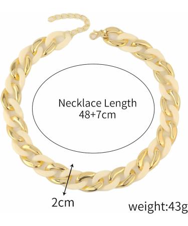 Punk Colorful Acrylic Cuban Link Chain Necklace - Chunky Curb Chain Choker for Women and Teens - White/Gold - Buy Online on GoSupps.com