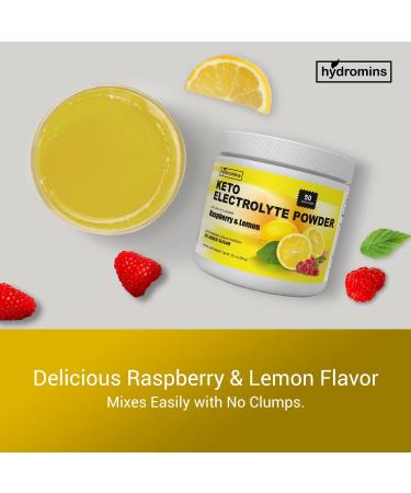 Hydromins Keto Electrolyte Powder - Raspberry Lemon Flavor - 50 Servings | Hydration Drink Mix for Energy, Leg Cramp Relief - Vegan & Keto Friendly - No Sugar - Buy Online on GoSupps.com