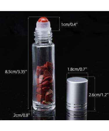 10 Pack 10ml Gemstone Roller Bottles with Healing Crystal Chips - Clear Glass Roll on Bottle for Essential Oils - Silver Lid - Natural Crystal Stones Roller Balls - Buy Online on GoSupps.com
