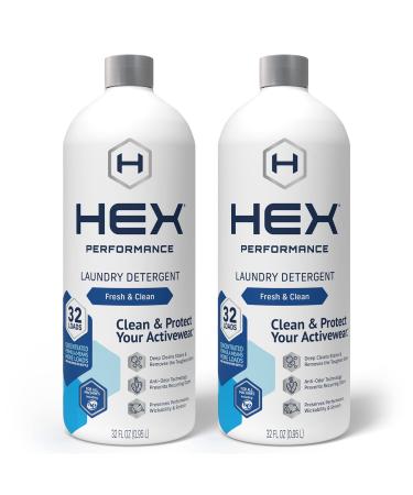 HEX Performance Laundry Detergent, Fresh & Clean, 64 Loads (Pack of 2) - Designed for Activewear, Eco-Friendly, Concentrated Formula Fresh & Clean 32 Fl Oz (Pack of 2)