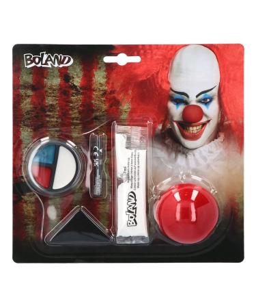 Boland 45094 - Horror clown make-up set multi-coloured highly pigmented colour-intensive with nose make-up pencil make-up and sponge