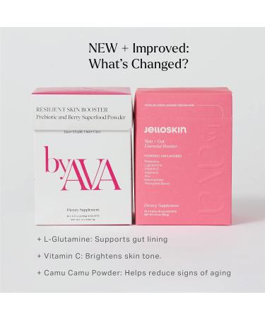 byAVA Jelloskin Skin + Gut Essential Prebiotic Booster Powder | L-Glutamine 1500mg, Vitamin C, Zinc, Niacinamide | 30 Servings | Glowing Skin, Gut Health Support | Antioxidants Camu Camu & Spirulina - Buy Online on GoSupps.com